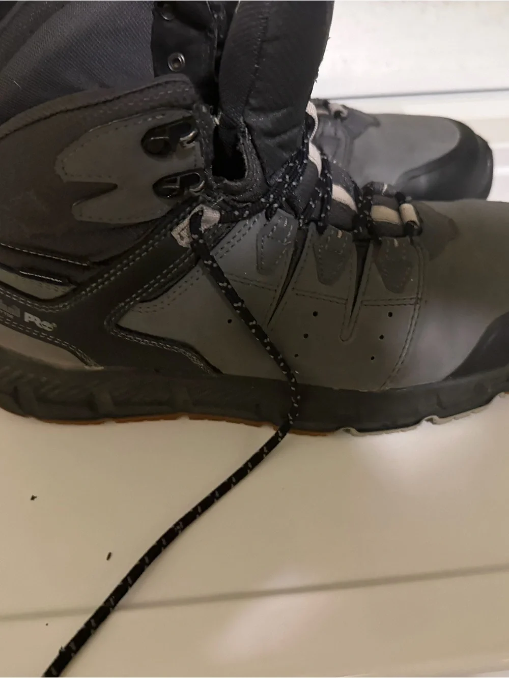 Timberland PRO Men's Gray and Black Work Boots with Brown Outsole